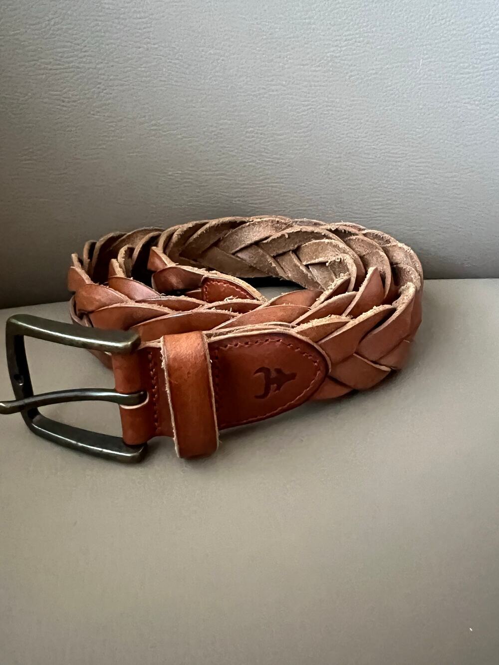 Trask Woven Brown Tan Leather Belt Sz 38 USA